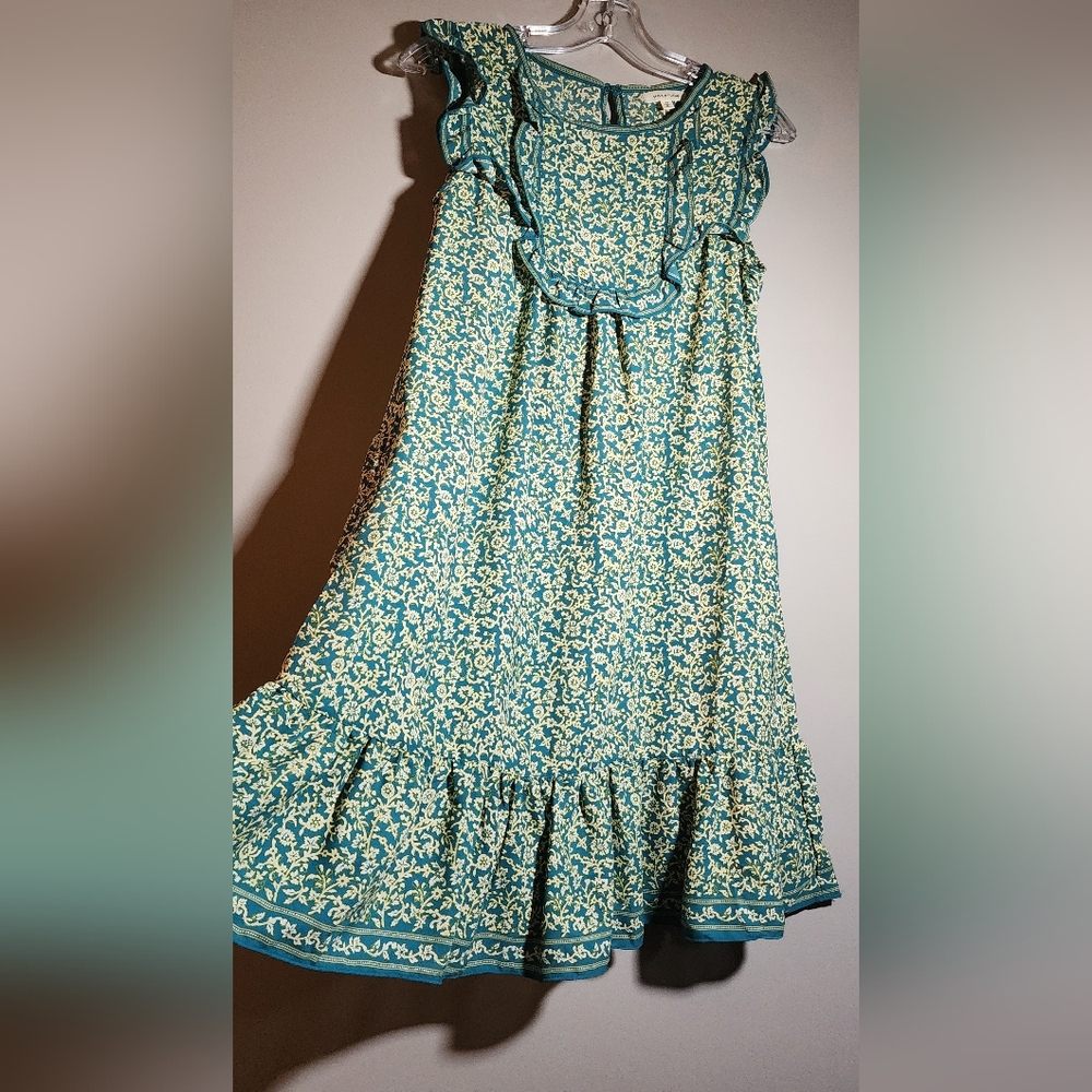 XS Max Studio Boho Peasant Floral Ruffle Hem A-line Shift Dress With Pockets